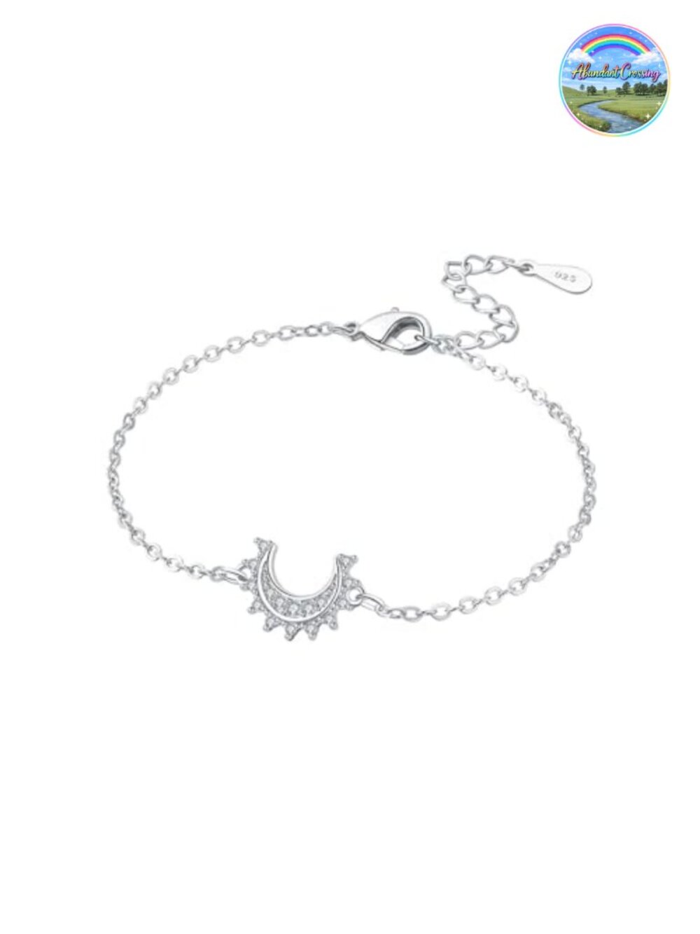925 Sterling Silver Moon Charm Bracelet with Zirconia, Adjustable Chain